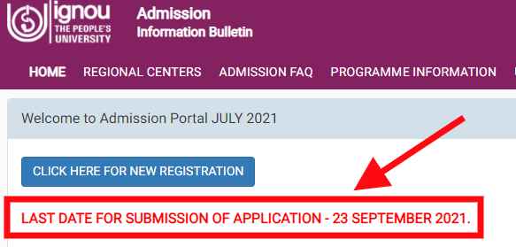 ignou july 2021 admission assignment last date