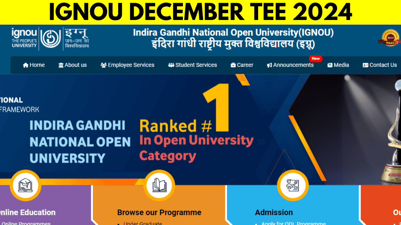 IGNOU December TEE 2024: Date Sheet Released, Exams Begin on December 2