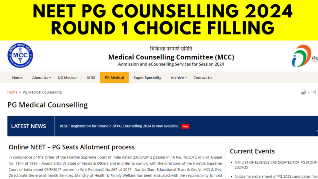 NEET PG Counselling 2024 Round 1 Choice Filling