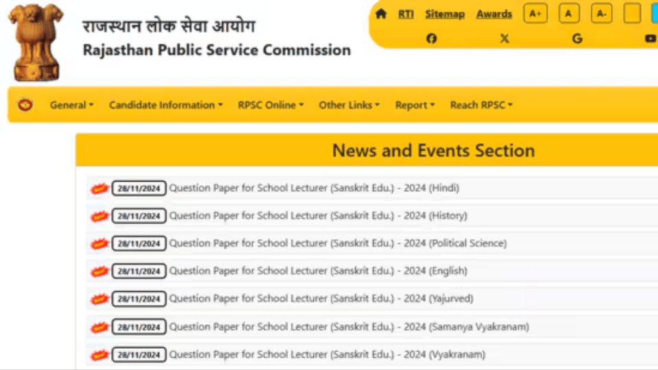 RPSC School Lecturer Recruitment Exam Question Paper 