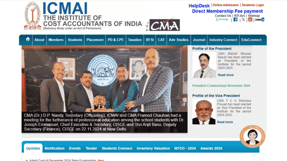 ICMAI CMA Admit Card 2024 Released