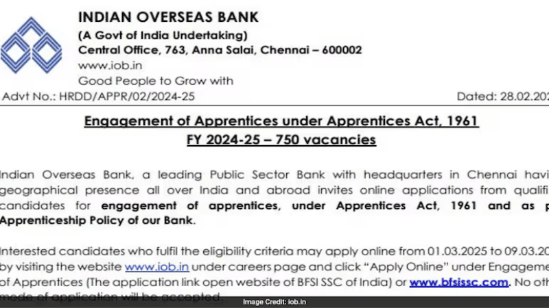 IOB Apprentice Recruitment 2025