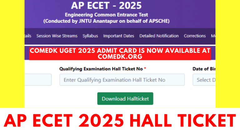 Student downloading AP ECET 2025 hall ticket online using login details at cets.apsche.ap.gov.in