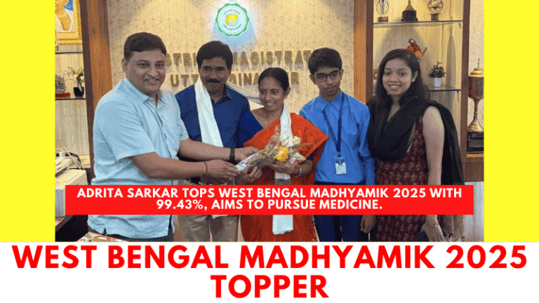 Adrita Sarkar, West Bengal Madhyamik 2025 topper from Uttar Dinajpur, scored 696 out of 700 and aspires to become a doctor.