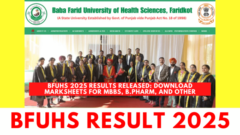 Students checking BFUHS 2025 results for MBBS, BDS, B.Pharm and PG courses online at bfuhs.ac.in