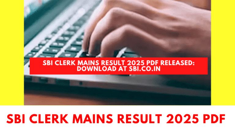 Screenshot of SBI website with Clerk Mains Result 2025 download link highlighted