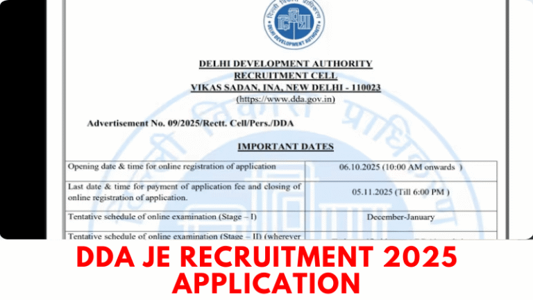 Candidate applying for DDA JE Recruitment 2025 on dda.gov.in with 171 vacancies and October 6 start.