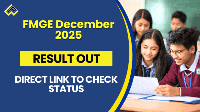 Students checking FMGE December 2025 result on laptop with NBEMS website visible