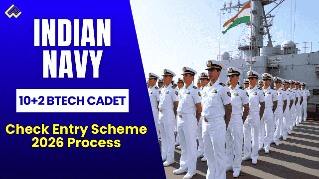 Infographic on Indian Navy 10+2 BTech Cadet Entry Scheme 2026 with 44 vacancies July course 70% PCM JEE Main 2025 age 2007-2009 born five-step apply joinindiannavy.gov.in for Class 12 aspirants.